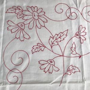 White floral embroidered linen with crochet trim